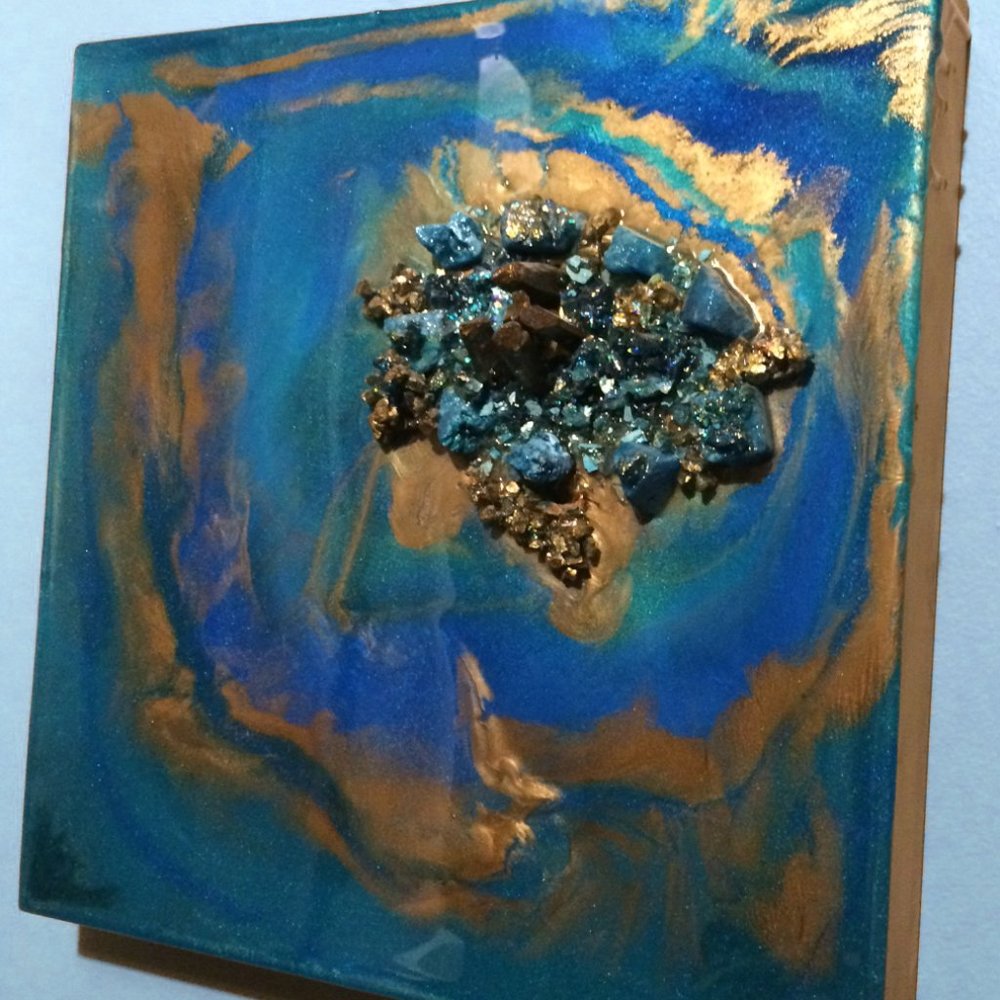 Resin Wall Art 12x12 on Solid Wood Panel Geode Look - Picture 4 of 4